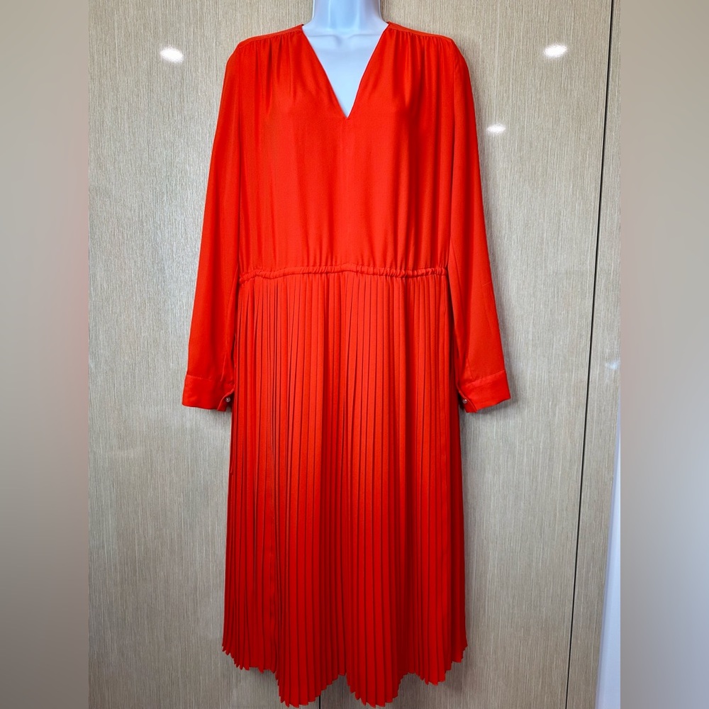 Kenzo Paris Pleated A-line Dress In Coral/Red Size US 6